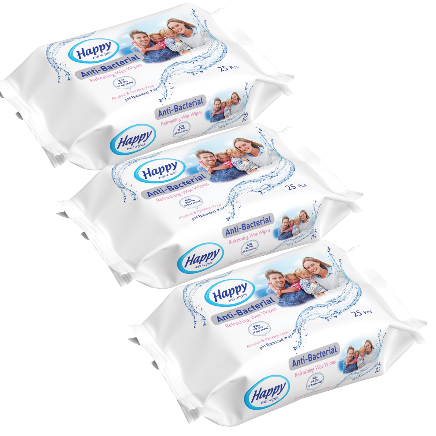 Antibacteriële vochtige doekjes - 3 x 25 stuks (totaal 75 vochtige doekjes) | Alcoholvrij | pH 5.5 Gebalanceerd