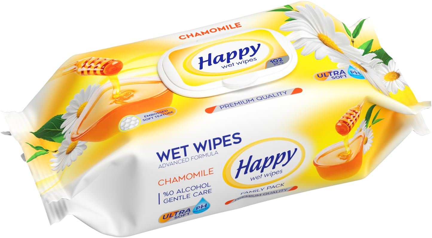 Camomille Honing vochtige doekjes - 3 x 102 stuks (totaal 306 vochtige doekjes) | Reliëf doekjes
