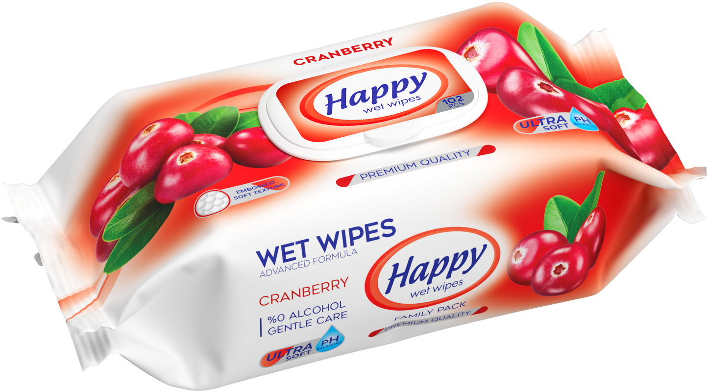 Cranberry vochtige doekjes - 3 x 102 stuks (totaal 306 vochtige doekjes) | Reliëf doekjes