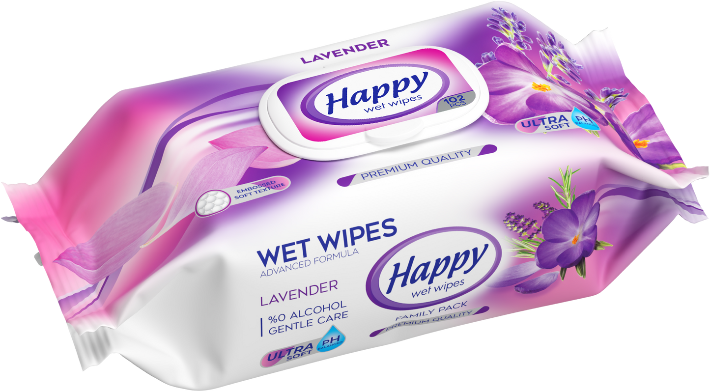 Lavendel vochtige doekjes - 3 x 102 stuks (totaal 306 vochtige doekjes) | Reliëf doekjes